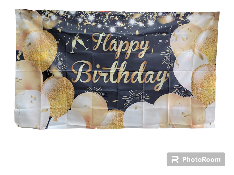 Happy Birthday Gold & White Balloon Banner