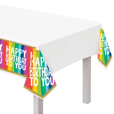 102" Table Cover - Rainbow Happy Birthday To You - Premium Party Distribution
