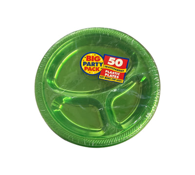 10.25" Green Plastic Compartment Plates (50 Count) Amscan - Premium Party Distribution
