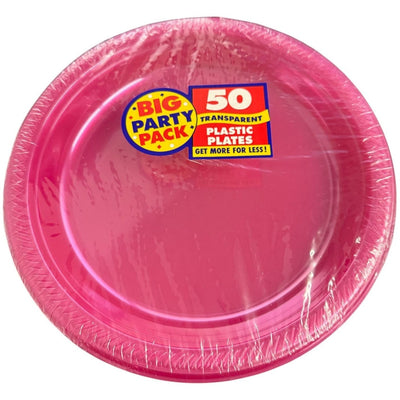 10.25" Pink Round Plastic Plates (50 Count) - Amscan - Premium Party Distribution