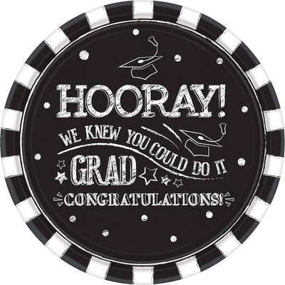10.5" Hooray Grad Black & White Paper Plates 18ct - Amscan - Premium Party Distribution