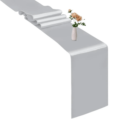 108" Satin Fabric Table Runner - Silver - Premium Party Distribution