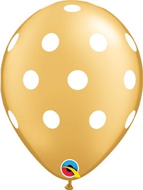 11" Big Polka Dots White on Gold (50ct) - Qualatex - Premium Party Distribution