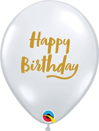 11" Birthday Brush Script on Diamond Clear (50ct) - Qualatex - Premium Party Distribution