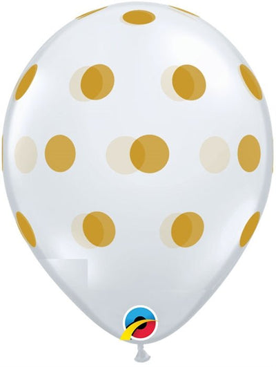 11" Clear with Gold Big Polka Dots (50ct) - Qualatex - Premium Party Distribution