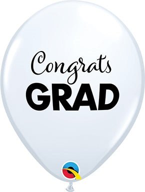 11" CONGRATS GRAD - Qualatex WHITE (50ct) - Premium Party Distribution