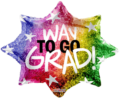 12" Congrats Grad Way to Go Holographic Foil Balloon Flat 100ct - ConverUSA - Premium Party Distribution