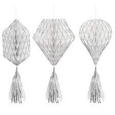 12" Honeycomb Decorations - White & Silver (3ct) - Premium Party Distribution