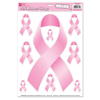 12in x17in Pink Ribbon Clings - Premium Party Distribution