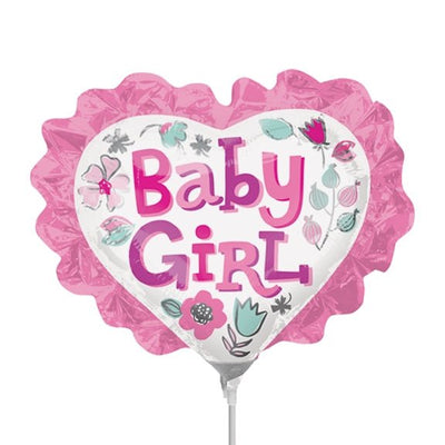 14" Baby Girl Heart Floral with Ruffle (10ct) - Premium Party Distribution