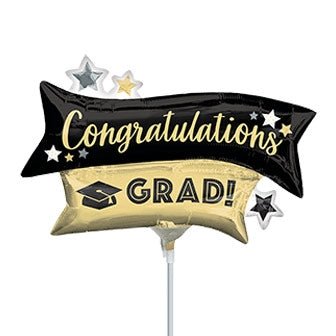 14” Congratulations GRAD Banners (PK10) - Mini Shape Foil Balloon - Air Fill & Heat Seal - Premium Party Distribution