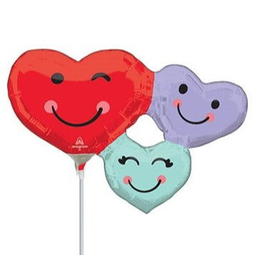 14” Cute HEART Trio (PK10) - Mini HEARTS Shape Foil Balloon - Air Fill & Heat Seal - Premium Party Distribution