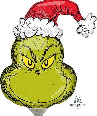 14” GRINCH Head - Mini Shape Foil Balloon **Air Fill, Heat Seal** - Pack of 10 - Premium Party Distribution