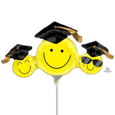 14” Happy GRAD Faces - Mini Shape - Air Fill & Heat Seal - Premium Party Distribution