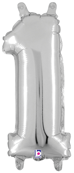 14" Megaloon Jr. Number 1 - Silver (5ct) - Premium Party Distribution