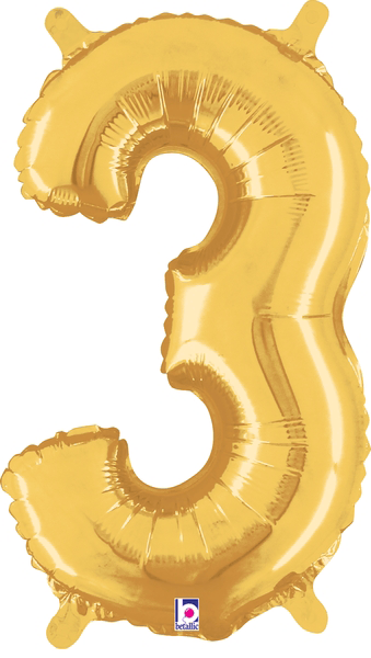 14" Megaloon Jr. Number 3 - Gold (5ct) - Premium Party Distribution