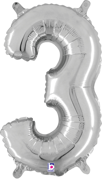 14" Megaloon Jr. Number 3 - Silver (5ct) - Premium Party Distribution