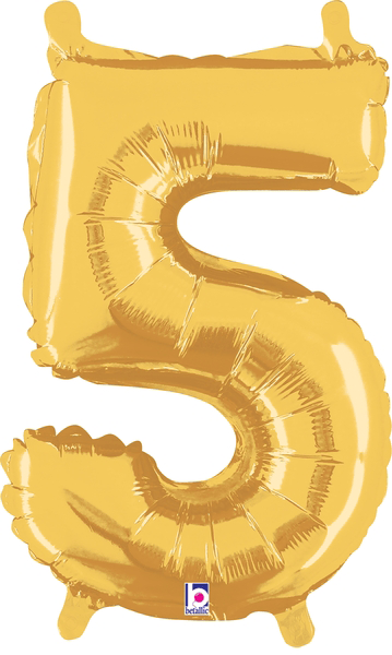 14" Megaloon Jr. Number 5 - Gold (5ct) - Premium Party Distribution