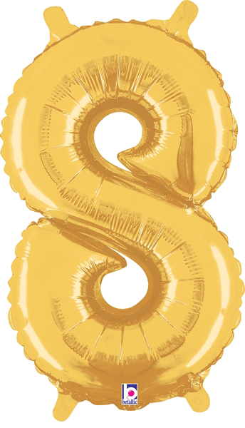 14" Megaloon Jr. Number 8 - Gold (5ct) - Premium Party Distribution