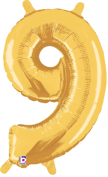 14" Megaloon Jr. Number 9 - Gold (5ct) - Premium Party Distribution