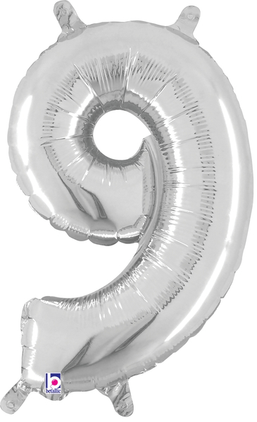 14" Megaloon Jr. Number 9 - Silver (5ct) - Premium Party Distribution