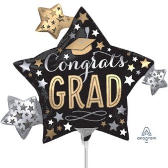 14” Satin Infused GRAD Stars - Mini Shape Foil Balloon - Air Fill Only - Pack of 10 - Premium Party Distribution