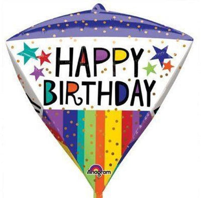 15" Diamondz - Happy Birthday Colorful Stripes and Stars - Premium Party Distribution
