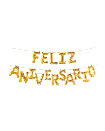 16" Balloon Banner Gold - Feliz Aniversario - Premium Party Distribution