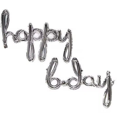 16" Balloon Banner - Silver Cursive Happy Birthday - Premium Party Distribution