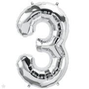16" Balloon Number 3 - Silver - Premium Party Distribution