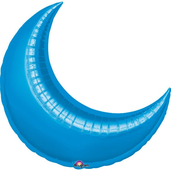 35in BLUE CRESCENT Foil Balloon - Package of 3