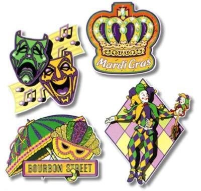 16in Mardi Gras Cutout Assortment (Pkg of 4) - Premium Party Distribution