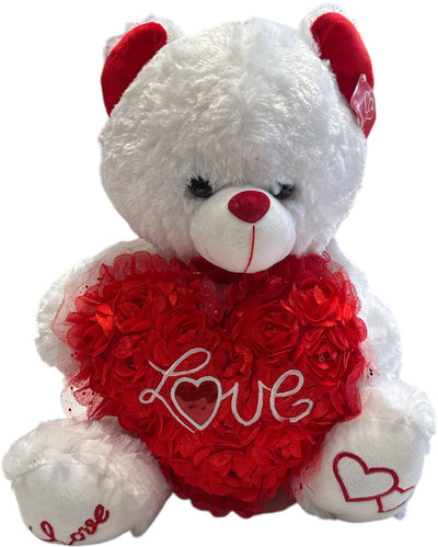 17" White Bear W/ Rose Heart - Premium Party Distribution