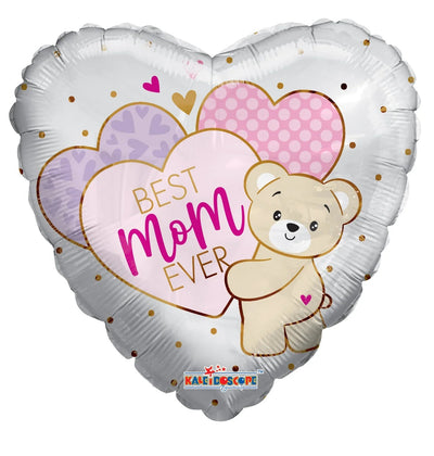 18" Best Mom Ever Bear Hearts Balloon Flat 100ct - Conver - Premium Party Distribution