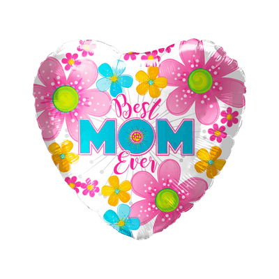 18" Best Mom Ever Flower Heart Balloon 50ct - Party America - Premium Party Distribution