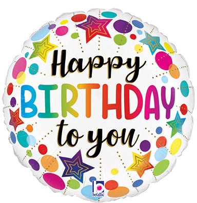 18" Birthday Stars and Dots - Holographic (10ct) - Premium Party Distribution