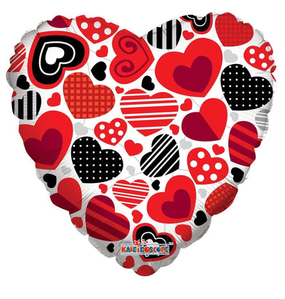 18" Black and Red Heart Pattern - Premium Party Distribution