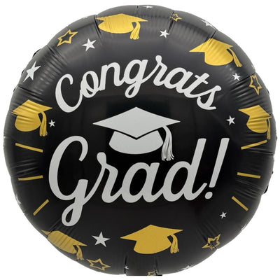 18" Congrats Grad! Black Cap With Stars (50ct) - Premium Party Distribution