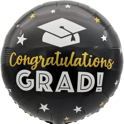 18" Congrats Grad Black With Stars (50ct) - Premium Party Distribution