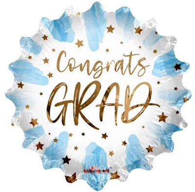 18" Congrats Grad Blue Balloon Flat 100ct - ConverUSA - Premium Party Distribution