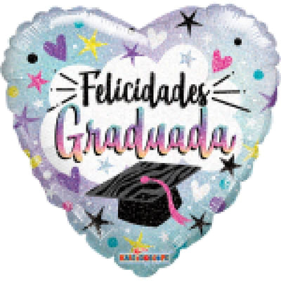 18" Felicidades Graduada Heart Foil Balloon Flat 100ct - ConverUSA - Premium Party Distribution