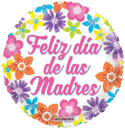 18" Feliz Día De Las Madres Colorful Flowers Balloon Flat 100ct - ConverUSA - Premium Party Distribution