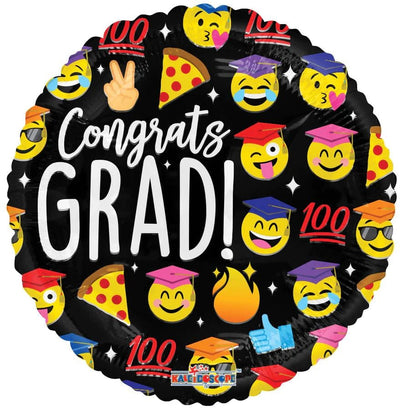 18" Grad Emoticons Balloon Flat 100ct - ConverUSA - Premium Party Distribution