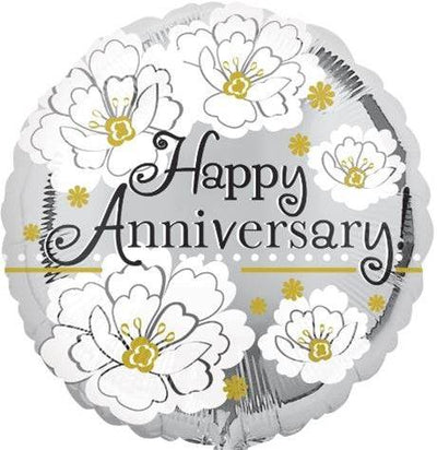 18" Happy Anniversary - Silver Floral - Premium Party Distribution
