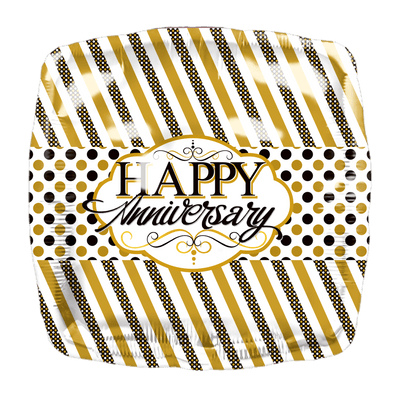 18" Happy Anniversary Stripes & Dots (50ct) - Premium Party Distribution