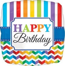 18" Happy Birthday Bright Stripe & Chevron - Premium Party Distribution