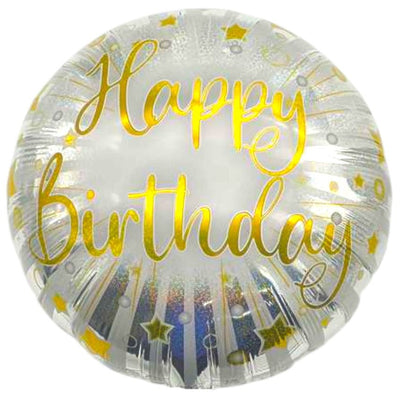 18" Happy Birthday - Silver with Gold Stars (20ct) - Premium Party Distribution