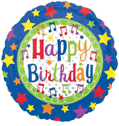 18" Happy Birthday Stars and Music Notes - Premium Party Distribution