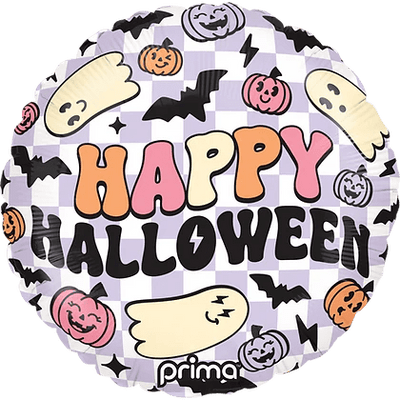18" Happy Halloween Purple Checker - Premium Party Distribution