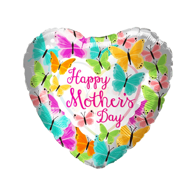 18" Happy Mother's Day Colorful Butterflies Heart Balloon 50ct - Party America - Premium Party Distribution
